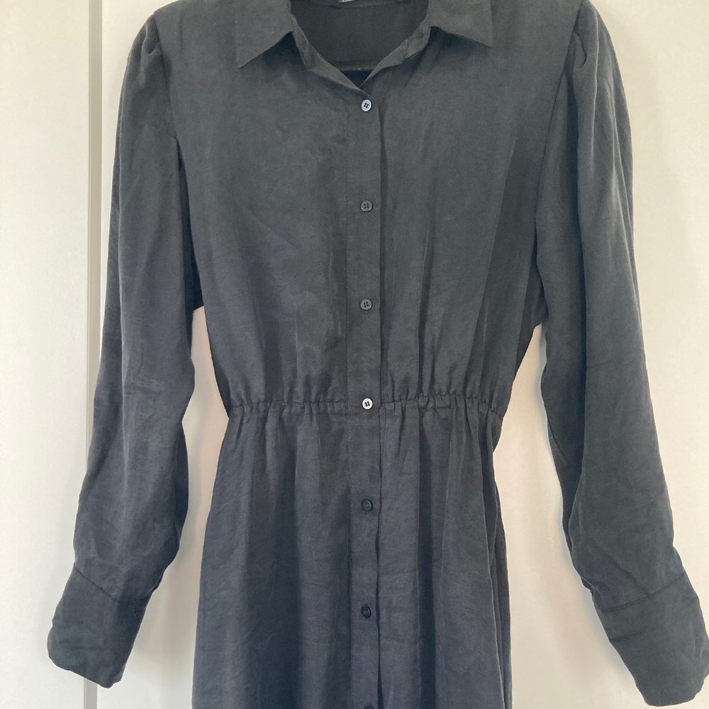 Zara Satin Effect Black Waist Tie Dress